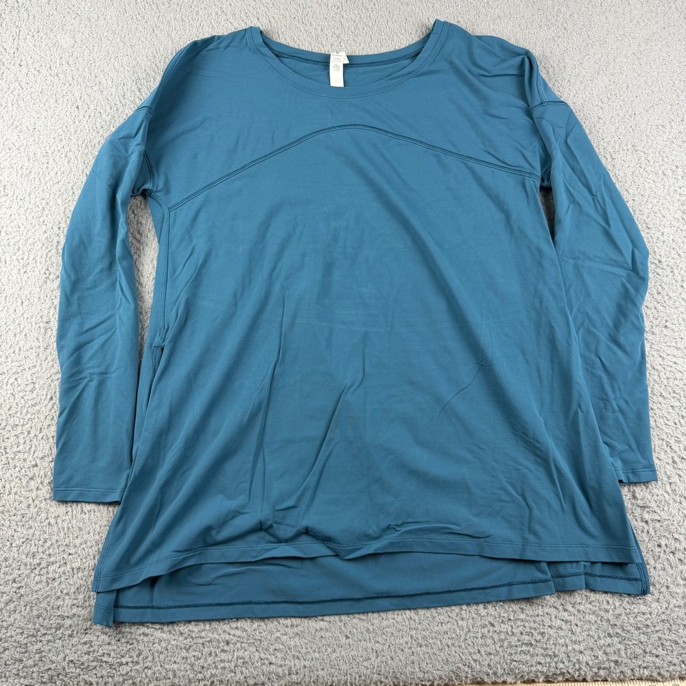 Lululemon Hit Unwind Shirt Womens 6 Long Sleeve Blue Teal Slit Sides